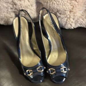 Anne Klein Black Slingback Peep-Toe Heels